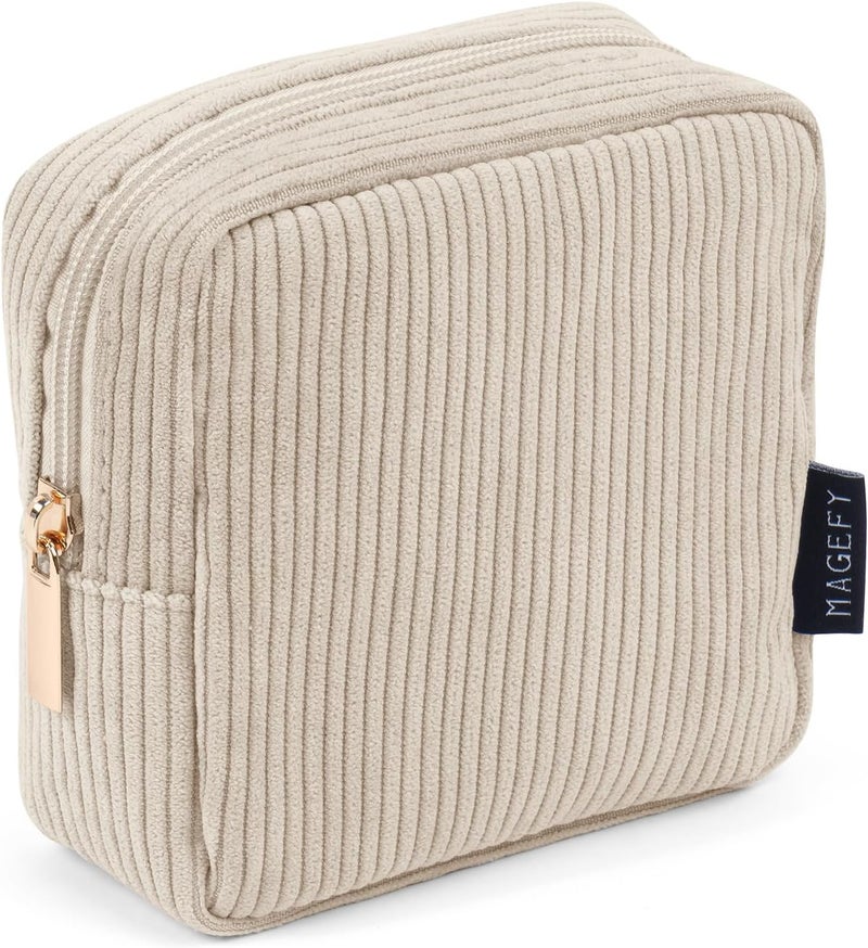 MAGEFY Small Makeup Bag for Purse Mini Cosmetics Bag Corduroy Cute Cosmetic Pouch for Women with Slip-in Pockets - Image 1